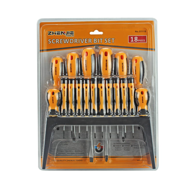 ชั้นวางพลาสติก 18 ชิ้นและบรรจุภัณฑ์พุพองคู่ Slotted Phillips และชุดไขควง Torx