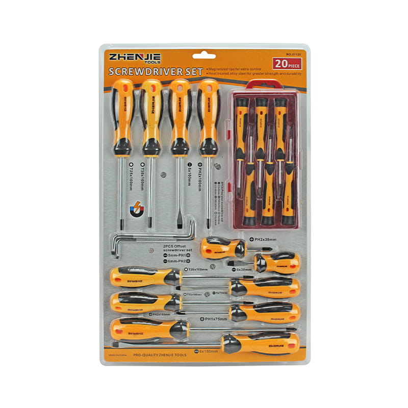 บรรจุภัณฑ์พุพองคู่ 20 ชิ้น Slotted Phillips และชุดไขควง Torx