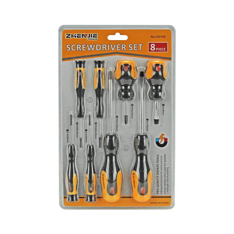 8 ชิ้น Double Blister บรรจุภัณฑ์ Slotted & Phillips ไขควง ชุด